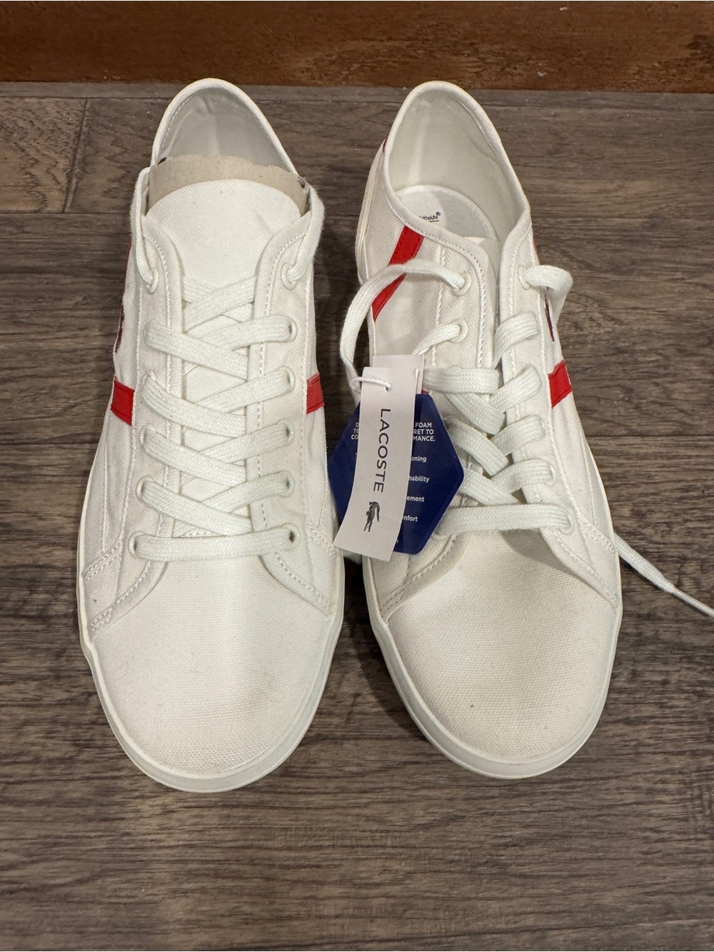 Lacoste women's Ortholight White Low-Top Canvas Sneakers W Red Stripe NWT SZ 9.5